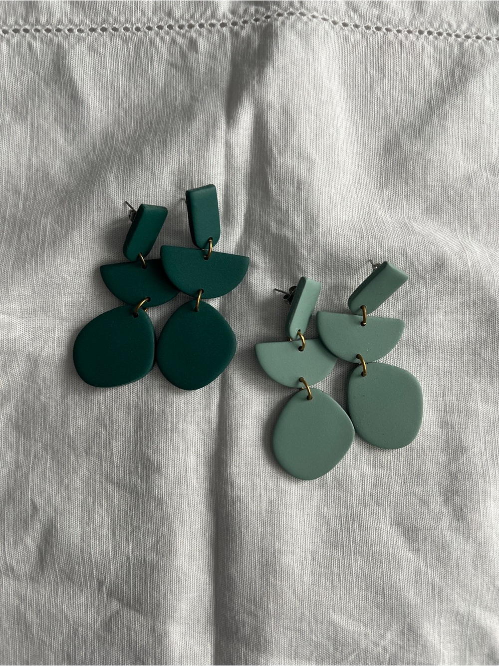 SET of Clay Earrings in Dark Green and Sage - Clay and Bloom Earrings